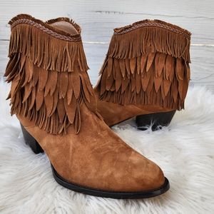 Aquazzura Pocahontas Cowboy Suede Fringe Ankle Boot